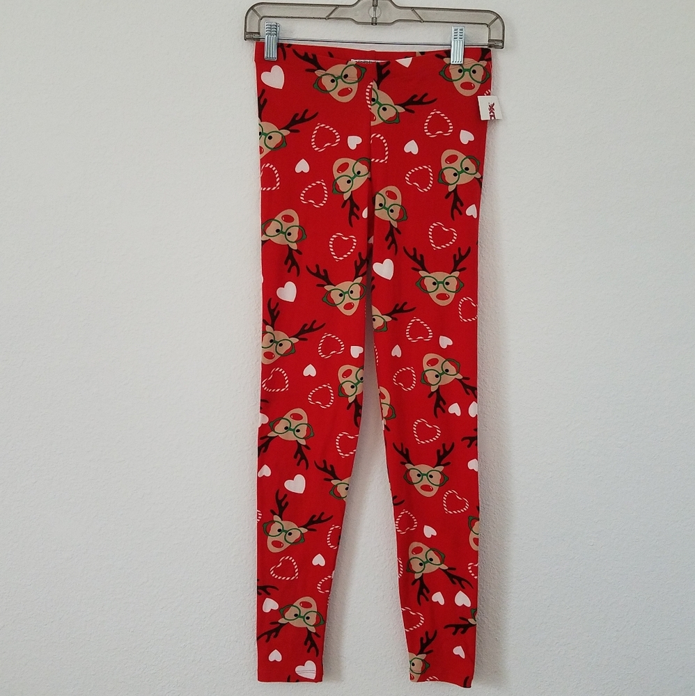 With Love Derek Red Nerdy Reindeer Leggings